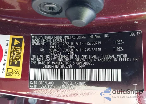 2017 Toyota Highlander Hybrid Limited Platinum z USA, uszkodzony, nr VIN 5TDDGRFH6HS035794